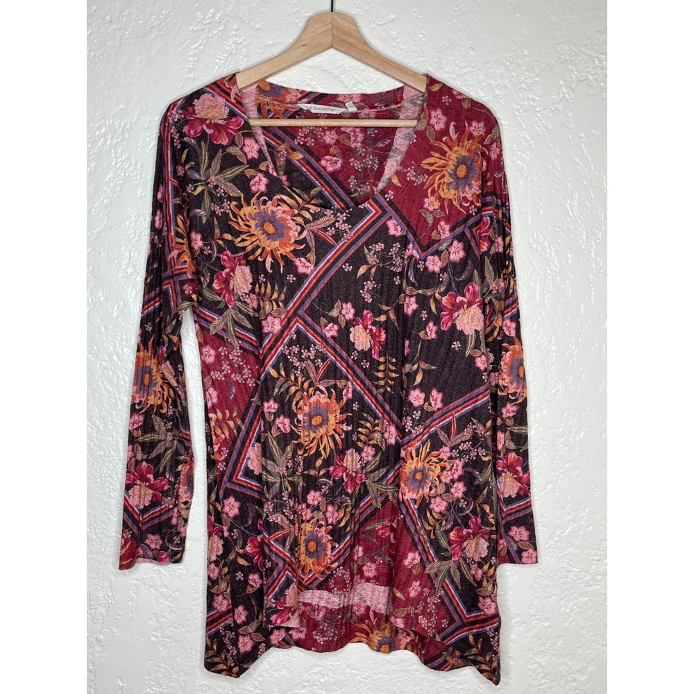 Soft Surroundings Women Alisanna Knit Tunic S Floral Asymmetrical 2CV89 Burgundy